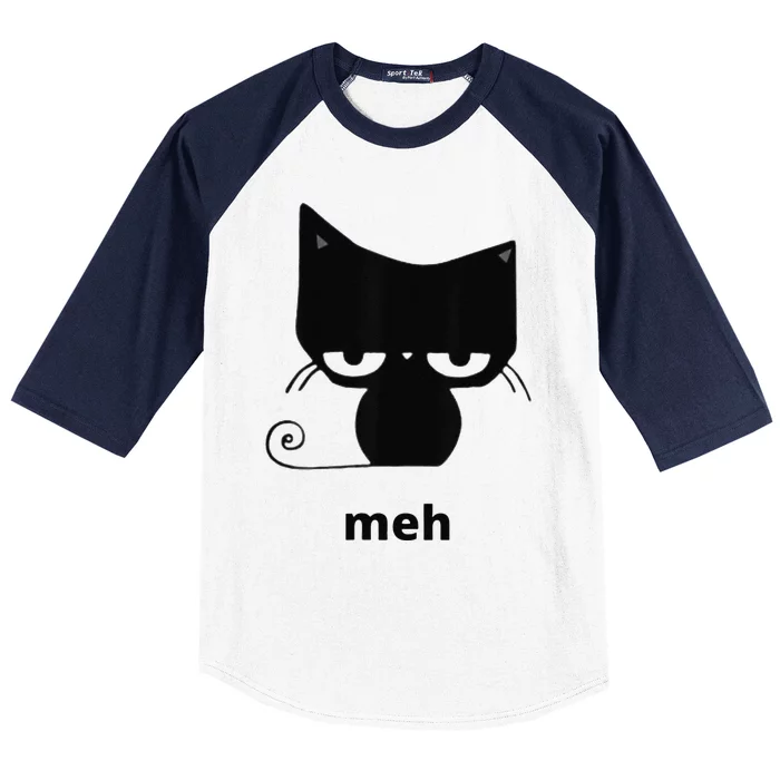 Meh Black Cat Funny Baseball Sleeve Shirt