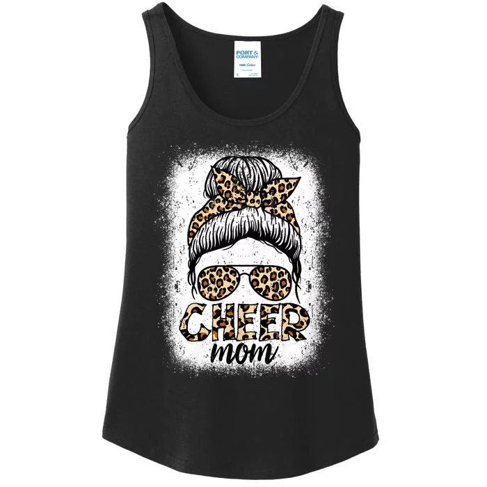 Messy Bun Cheer Mom Leopard Cheerleader Women Mothers Day Ladies Essential Tank