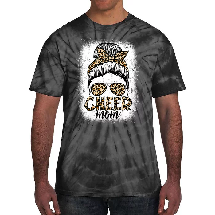 Messy Bun Cheer Mom Leopard Cheerleader Women Mothers Day Tie-Dye T-Shirt