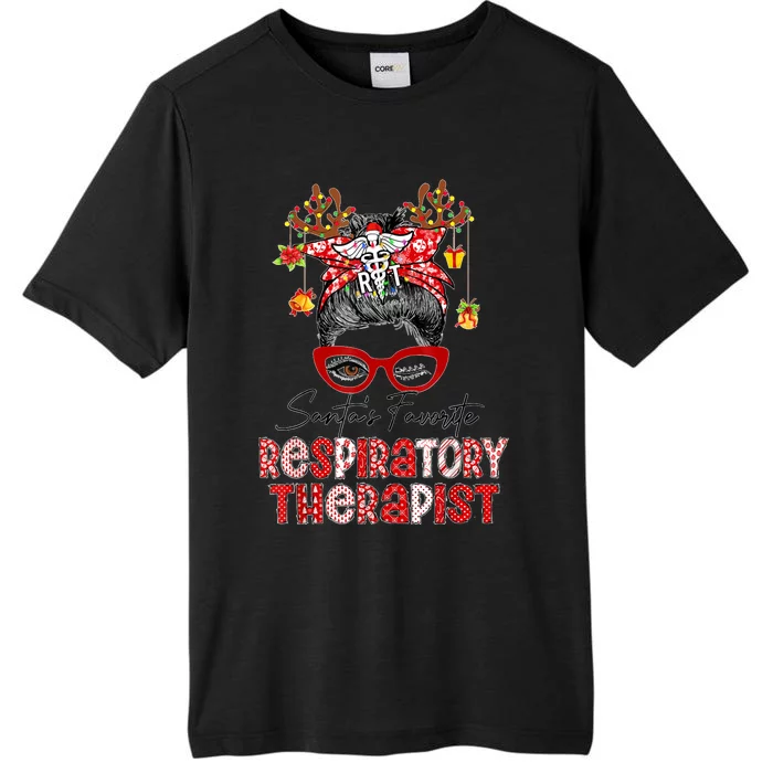 Messy Bun Christmas SantaS Favorite Respiratory Therapist ChromaSoft Performance T-Shirt