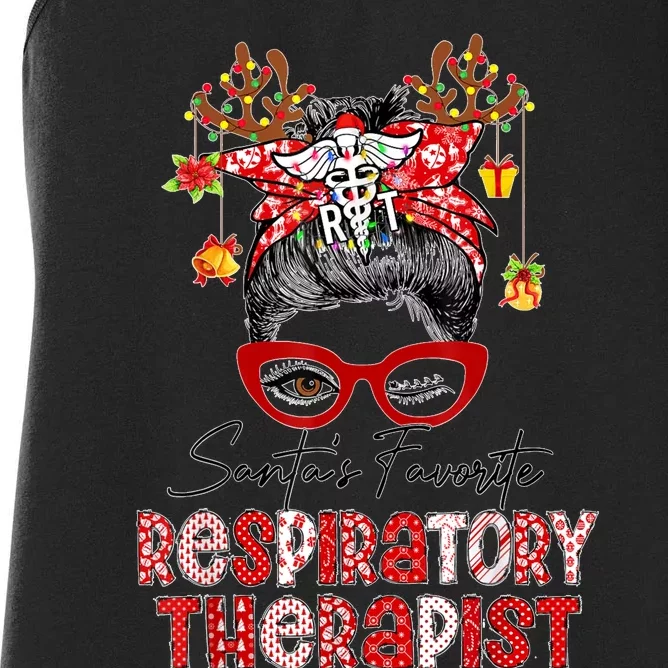 Messy Bun Christmas SantaS Favorite Respiratory Therapist Women's Racerback Tank