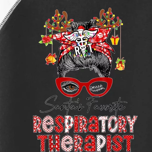 Messy Bun Christmas SantaS Favorite Respiratory Therapist Toddler Fine Jersey T-Shirt