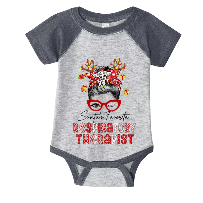 Messy Bun Christmas SantaS Favorite Respiratory Therapist Infant Baby Jersey Bodysuit