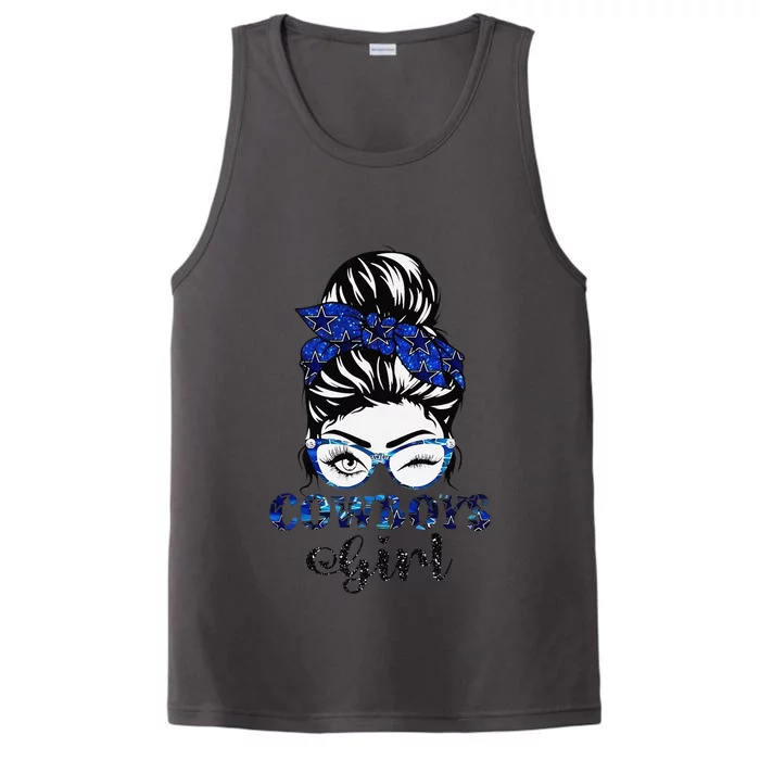 Messy Bun Cowboys Girl Sport Fan Gift Performance Tank