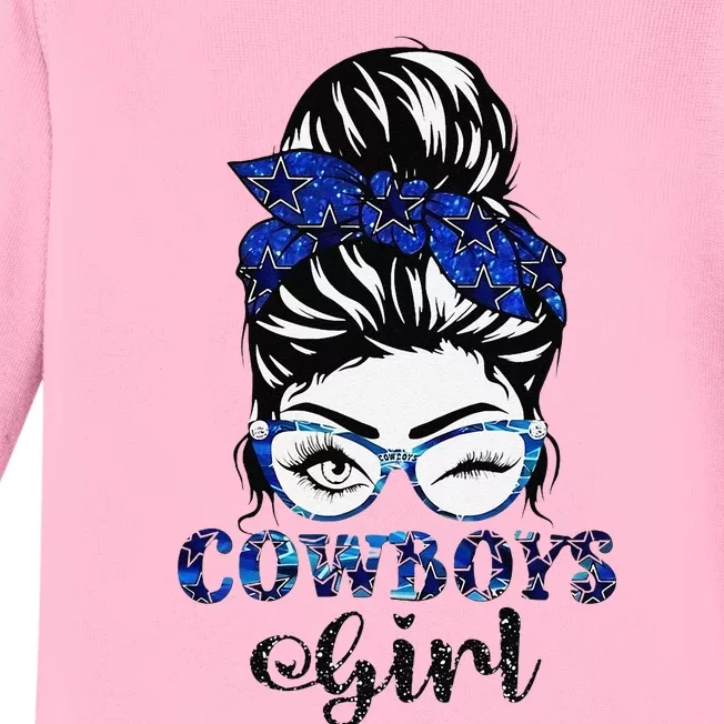 Messy Bun Cowboys Girl Sport Fan Gift Baby Long Sleeve Bodysuit