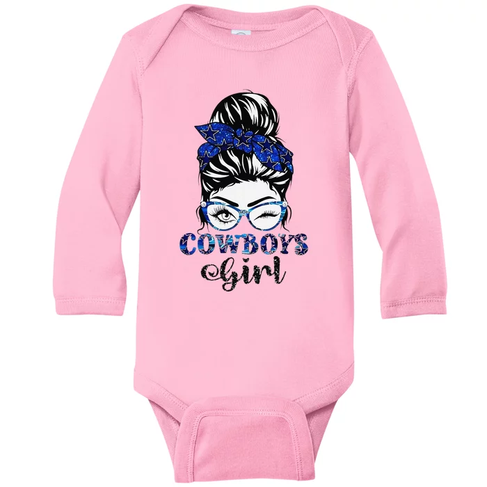 Messy Bun Cowboys Girl Sport Fan Gift Baby Long Sleeve Bodysuit