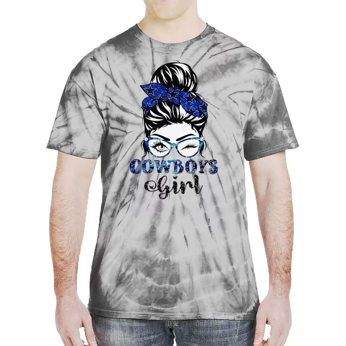 Messy Bun Cowboys Girl Sport Fan Gift Tie-Dye T-Shirt