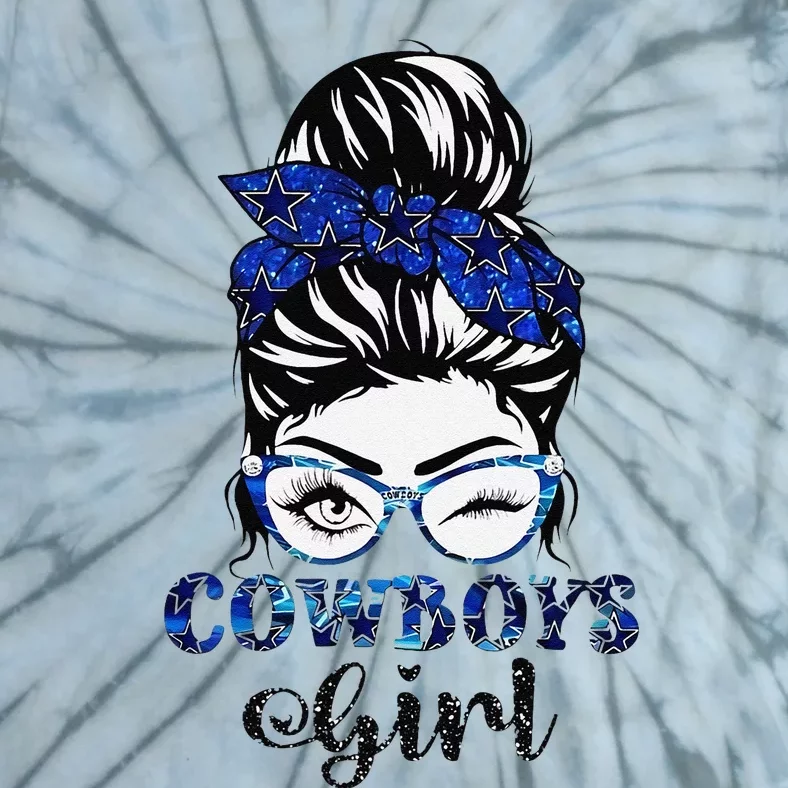 Messy Bun Cowboys Girl Sport Fan Gift Tie-Dye T-Shirt