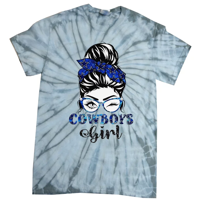 Messy Bun Cowboys Girl Sport Fan Gift Tie-Dye T-Shirt