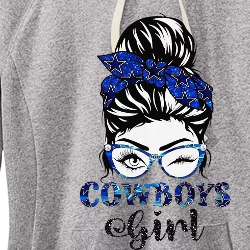 Messy Bun Cowboys Girl Sport Fan Gift Women's Fleece Hoodie