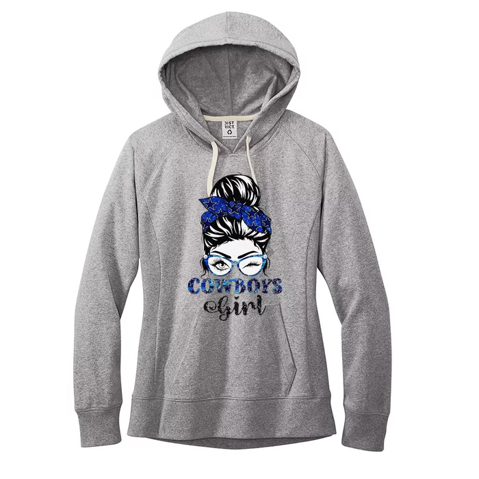 Messy Bun Cowboys Girl Sport Fan Gift Women's Fleece Hoodie