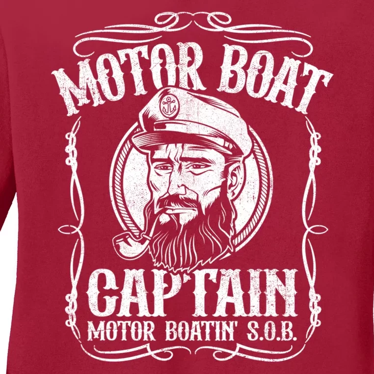 Motor Boat Captain Funny Pontoon Boating Motor Boatin Lake Ladies Long Sleeve Shirt