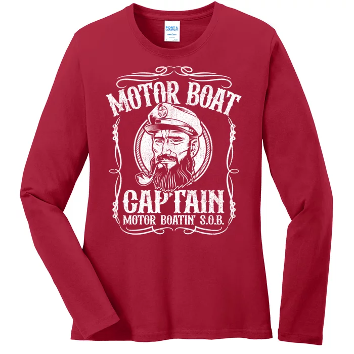 Motor Boat Captain Funny Pontoon Boating Motor Boatin Lake Ladies Long Sleeve Shirt