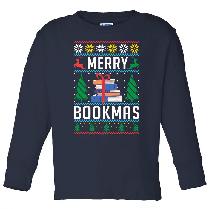 Merry Bookmas Christmas Holiday Book Lover Xmas Toddler Long Sleeve Shirt