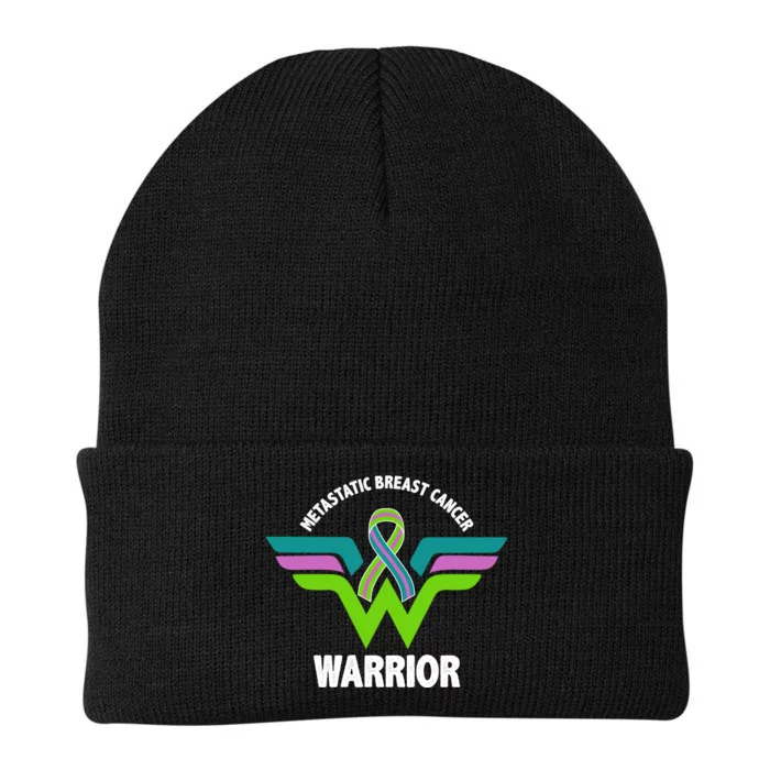 Metastatic Breast Cancer Warrior Ribbon Knit Cap Winter Beanie