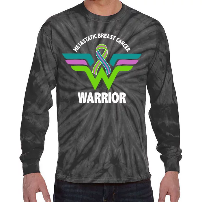 Metastatic Breast Cancer Warrior Ribbon Tie-Dye Long Sleeve Shirt