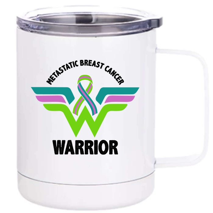 Metastatic Breast Cancer Warrior Ribbon Front & Back 12oz Stainless Steel Tumbler Cup