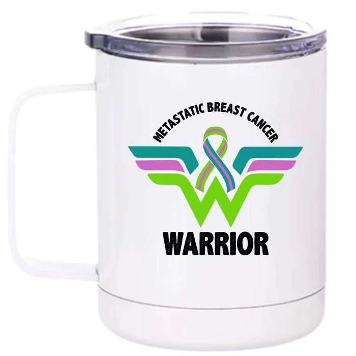 Metastatic Breast Cancer Warrior Ribbon Front & Back 12oz Stainless Steel Tumbler Cup