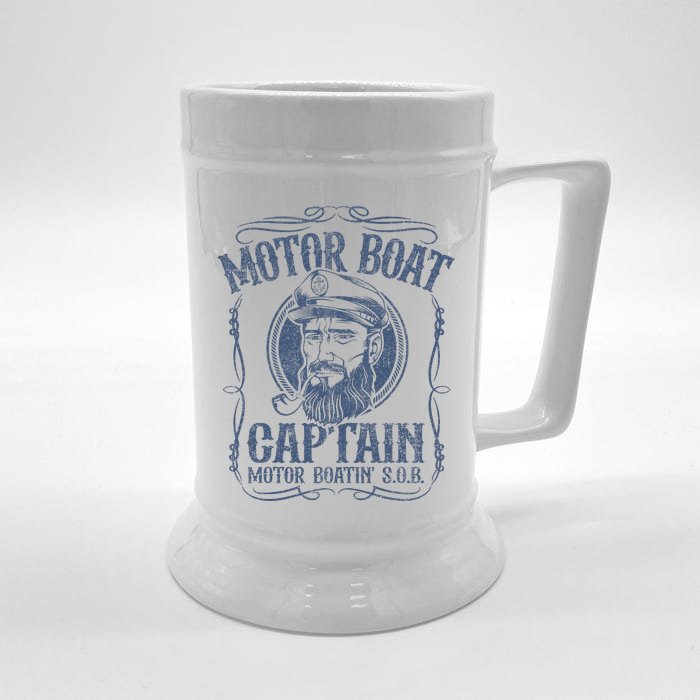 Motor Boat Captain Funny Pontoon Boating Motor Boatin Lake Front & Back Beer Stein