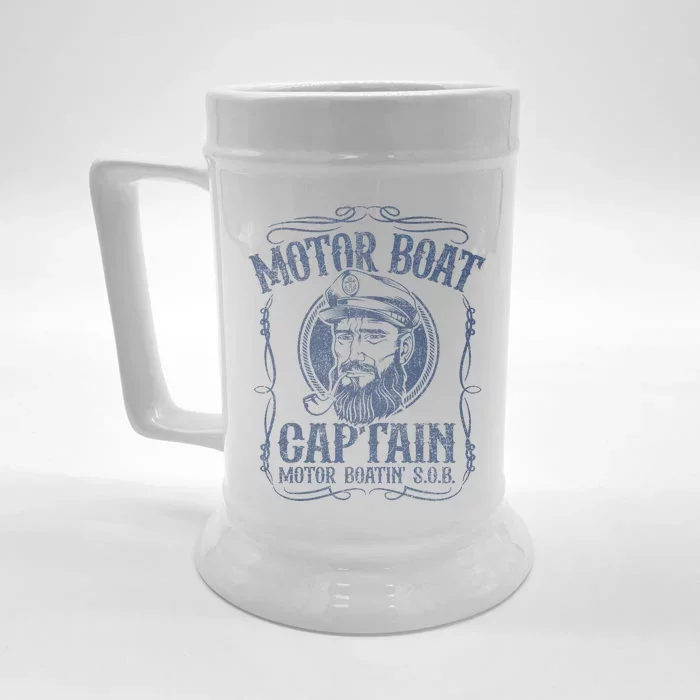 Motor Boat Captain Funny Pontoon Boating Motor Boatin Lake Front & Back Beer Stein