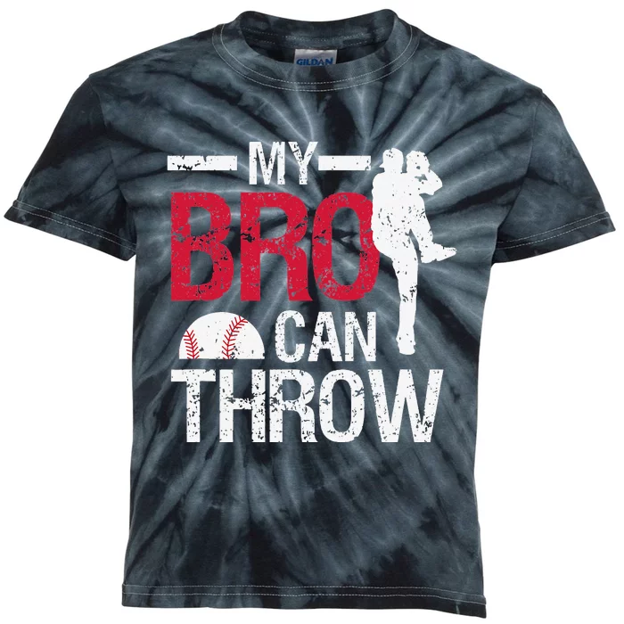 My Bro Can Throw Baseball Pitcher Biggest Fan Sister Brother Kids Tie-Dye T-Shirt