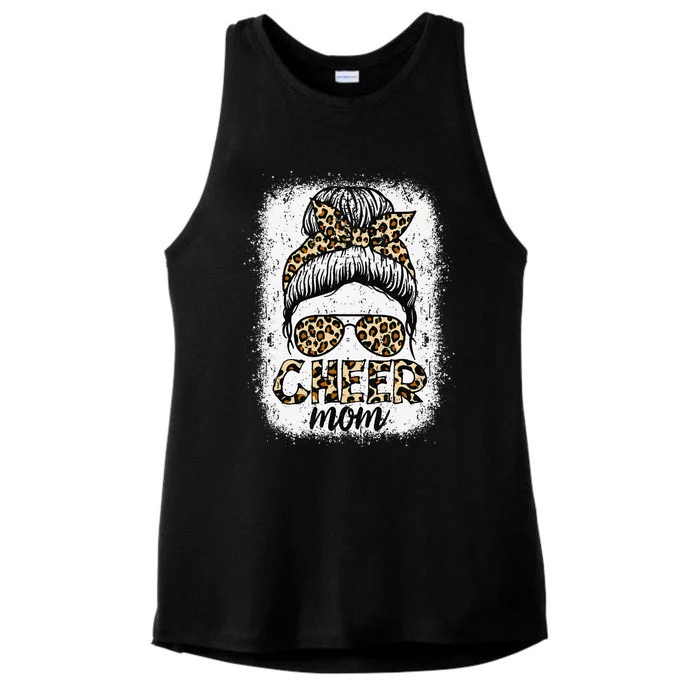 Messy Bun Cheer Mom Leopard Cheerleader Women Mothers Day Ladies Tri-Blend Wicking Tank