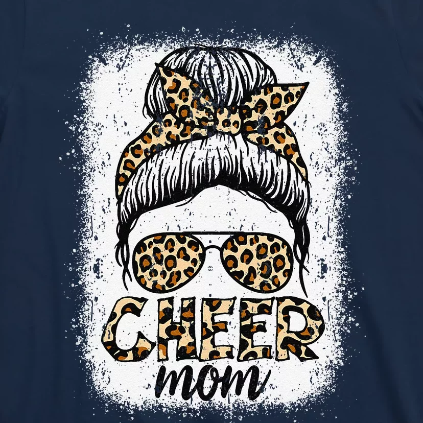 Messy Bun Cheer Mom Leopard Cheerleader Women Mothers Day T-Shirt