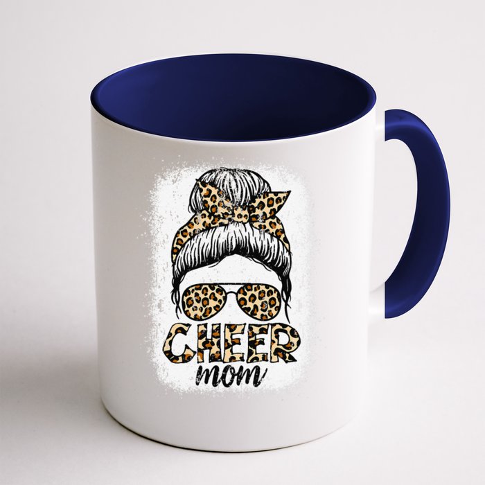 Messy Bun Cheer Mom Leopard Cheerleader Women Mothers Day Front & Back Coffee Mug