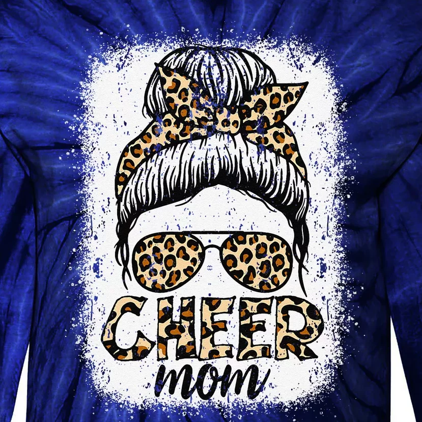 Messy Bun Cheer Mom Leopard Cheerleader Women Mothers Day Tie-Dye Long Sleeve Shirt