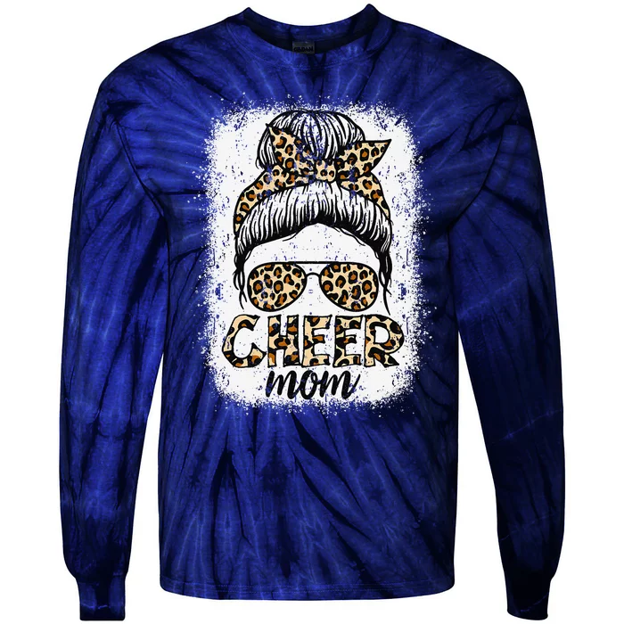 Messy Bun Cheer Mom Leopard Cheerleader Women Mothers Day Tie-Dye Long Sleeve Shirt