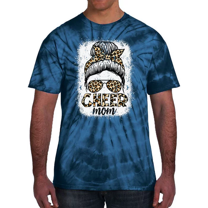 Messy Bun Cheer Mom Leopard Cheerleader Women Mothers Day Tie-Dye T-Shirt