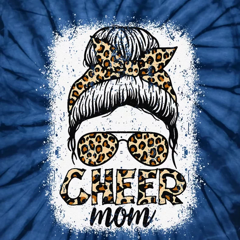 Messy Bun Cheer Mom Leopard Cheerleader Women Mothers Day Tie-Dye T-Shirt