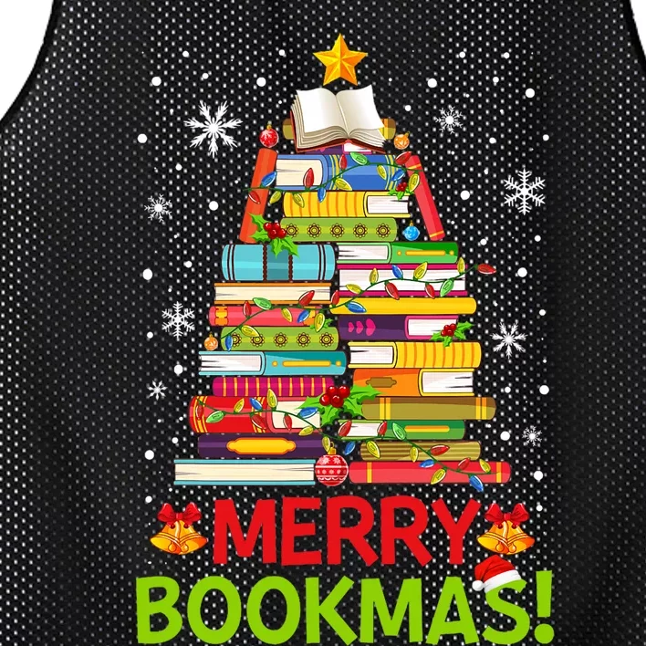 Merry Bookmas Christmas Library Tree Reading Librarian Mesh Reversible Basketball Jersey Tank