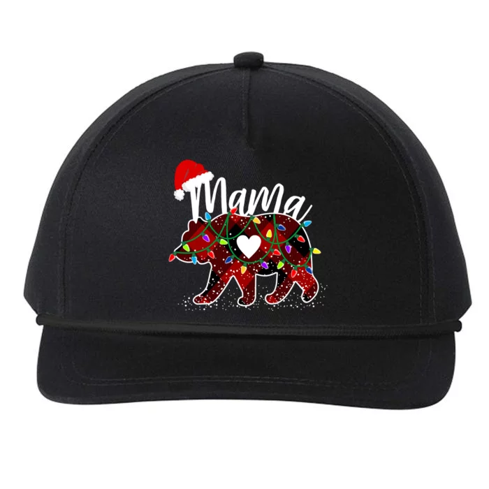 Mama Bear Christmas Red Buffalo Plaid With Santa Hat Lights Gift Snapback Five-Panel Rope Hat