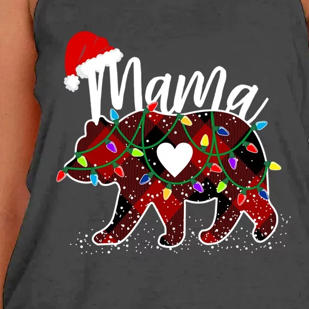 Mama Bear Christmas Red Buffalo Plaid With Santa Hat Lights Gift Women's Knotted Racerback Tank