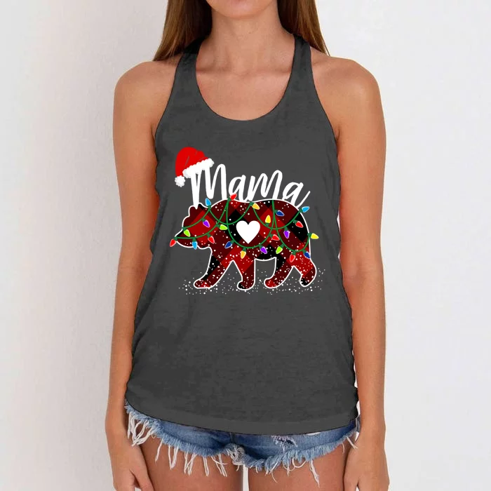 Mama Bear Christmas Red Buffalo Plaid With Santa Hat Lights Gift Women's Knotted Racerback Tank