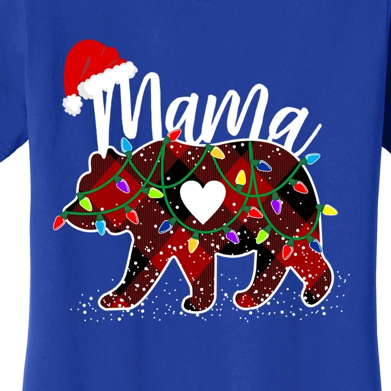 Mama Bear Christmas Red Buffalo Plaid With Santa Hat Lights Gift Women's T-Shirt