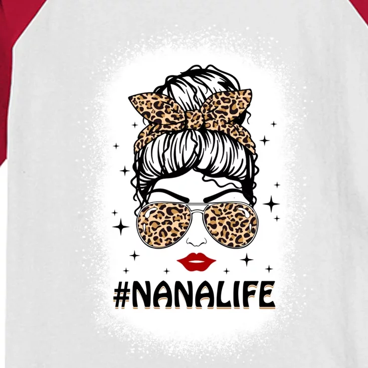 Messy Bun Classy Nana Life Leopard Pattern Shades Bleached Gift Kids Colorblock Raglan Jersey