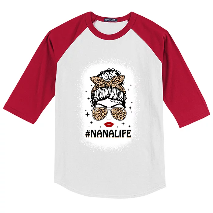 Messy Bun Classy Nana Life Leopard Pattern Shades Bleached Gift Kids Colorblock Raglan Jersey