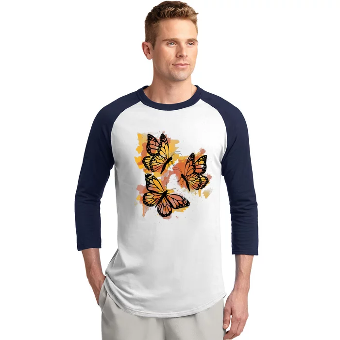 Monarch Butterfly Colourful Butterfly Baseball Sleeve Shirt