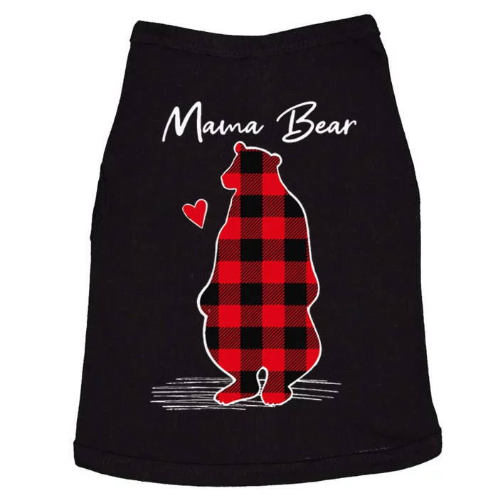 Mama Bear Christmas Pajama Woman Red Buffalo Plaid Doggie Tank