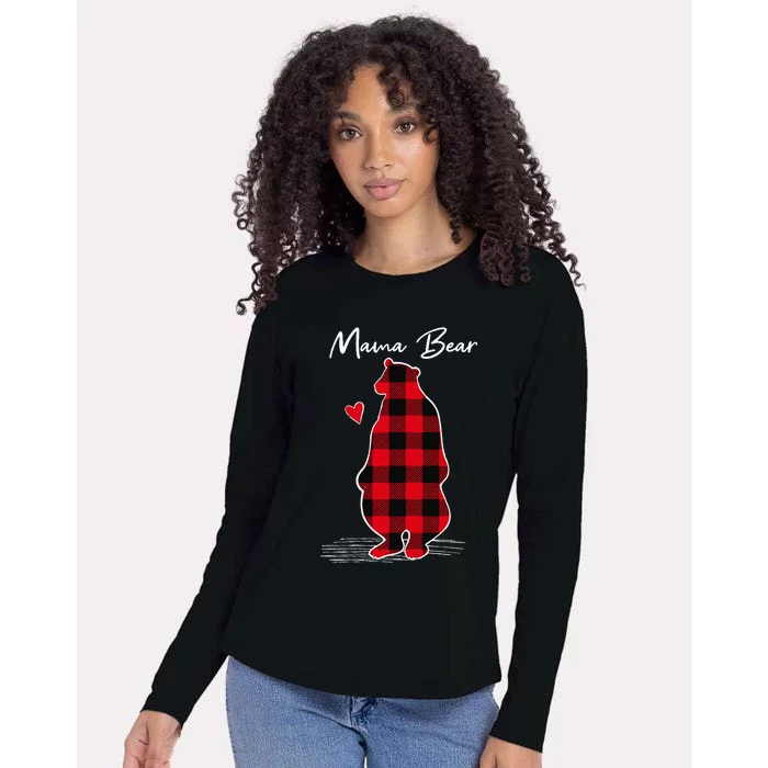 Mama Bear Christmas Pajama Woman Red Buffalo Plaid Womens Cotton Relaxed Long Sleeve T-Shirt