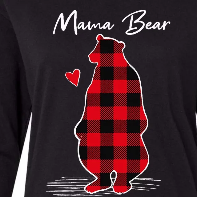 Mama Bear Christmas Pajama Woman Red Buffalo Plaid Womens Cotton Relaxed Long Sleeve T-Shirt