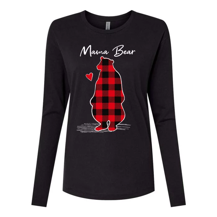 Mama Bear Christmas Pajama Woman Red Buffalo Plaid Womens Cotton Relaxed Long Sleeve T-Shirt