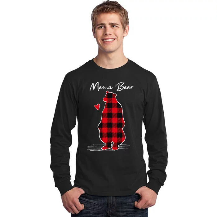 Mama Bear Christmas Pajama Woman Red Buffalo Plaid Tall Long Sleeve T-Shirt