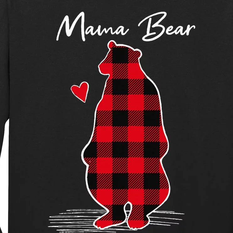 Mama Bear Christmas Pajama Woman Red Buffalo Plaid Tall Long Sleeve T-Shirt