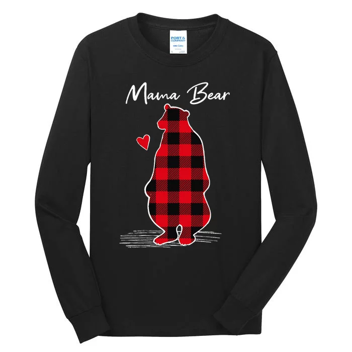 Mama Bear Christmas Pajama Woman Red Buffalo Plaid Tall Long Sleeve T-Shirt