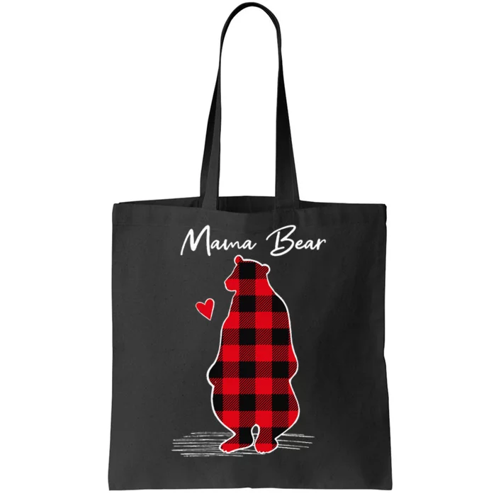 Mama Bear Christmas Pajama Woman Red Buffalo Plaid Tote Bag