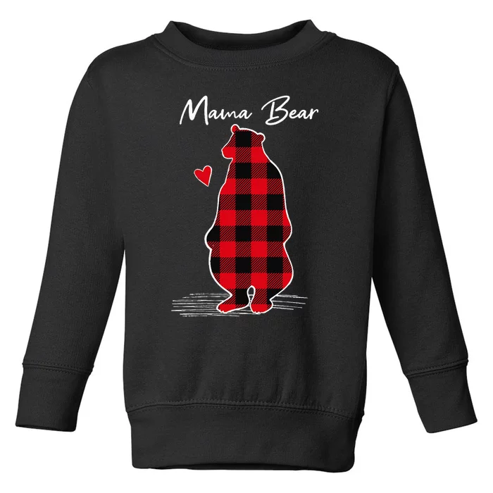 Mama Bear Christmas Pajama Woman Red Buffalo Plaid Toddler Sweatshirt