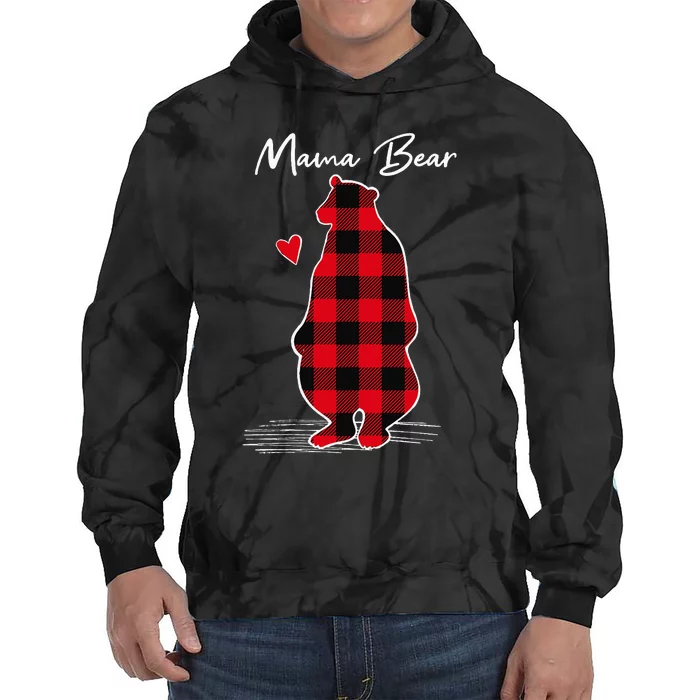 Mama Bear Christmas Pajama Woman Red Buffalo Plaid Tie Dye Hoodie